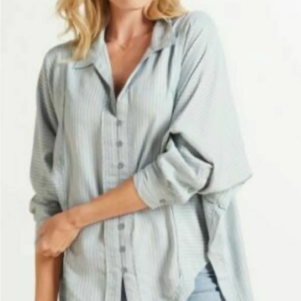 NWT Free People One and Only stripe Button-Up Women's Top medium - Picture 3 of 7